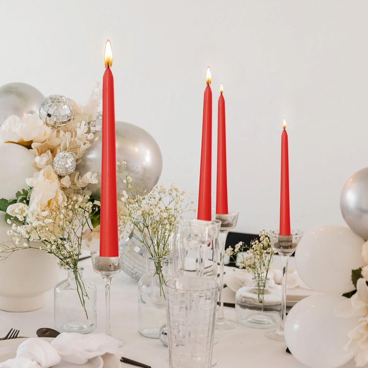 Axiom Candles - Red Taper Candles - 10 Inch Dripless Smokeless Tall Candle Sticks - 9 Hour Burn Time - Tapered Candles for Home, Dinners, Weddings, Parties (Pack of 10)