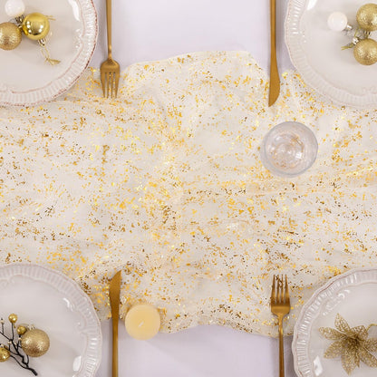 Socomi Gold Table Runner - Sheer Glitter Tulle for Weddings & Parties | 10FT Beige Centerpiece Decor