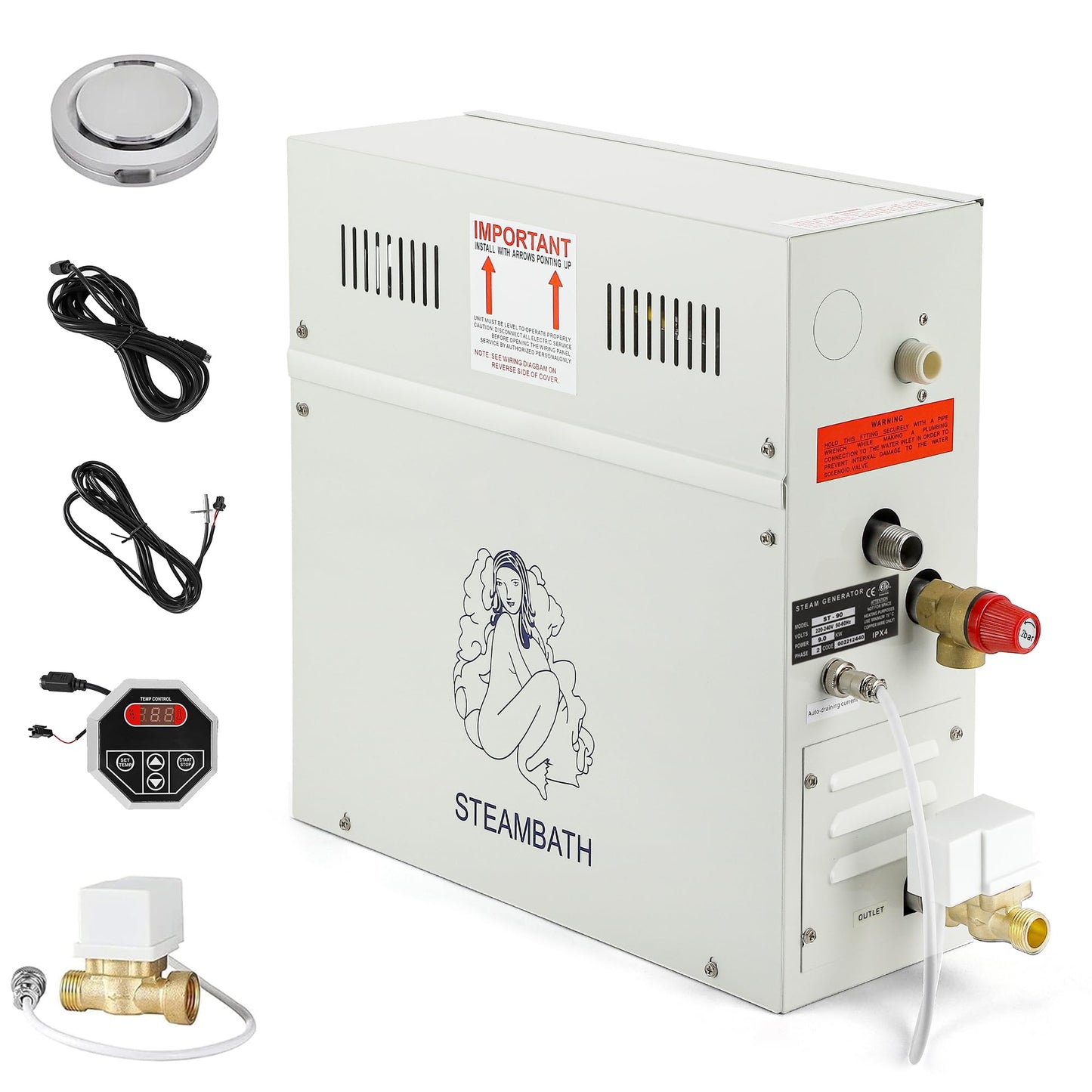 CGOLDENWALL 10.5KW Luxury Steam Generator Shower System Kit Complete Home Steam Sauna Spa Steam Bath Generator with Waterproof Control and Auto Drain 95-131℉ Max Space Heating 10.5 m³/371 ft3 (10.5KW)