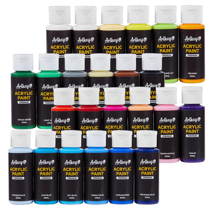 Artkey Acrylic Paint Set - 24 colors 2 oz/59 ml Acrylic Paints Professional Artists Painting Kit for Canvases Fabric Rock Leather Easter Egg Wood Ceramic Glass Art Craft Painting