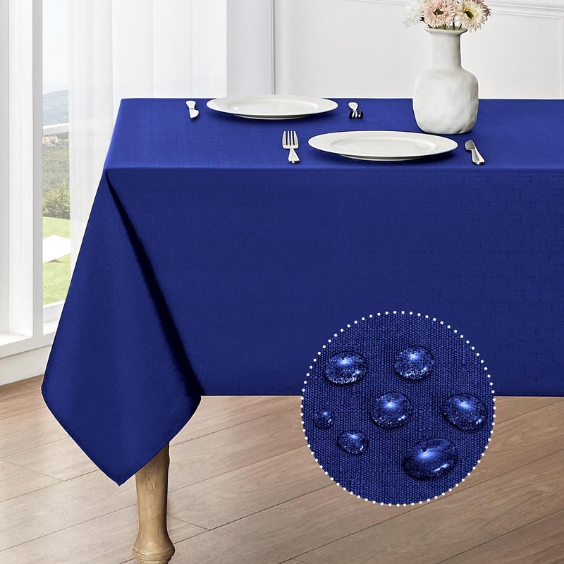 Veblandy Rectangle Tablecloth Waterproof 60x144 inch Linen Textured Table Cloth Stain and Wrinkle Resistant Washable, Decorative Fabric Table Cover for Dining, Party and Camping, Royal Blue