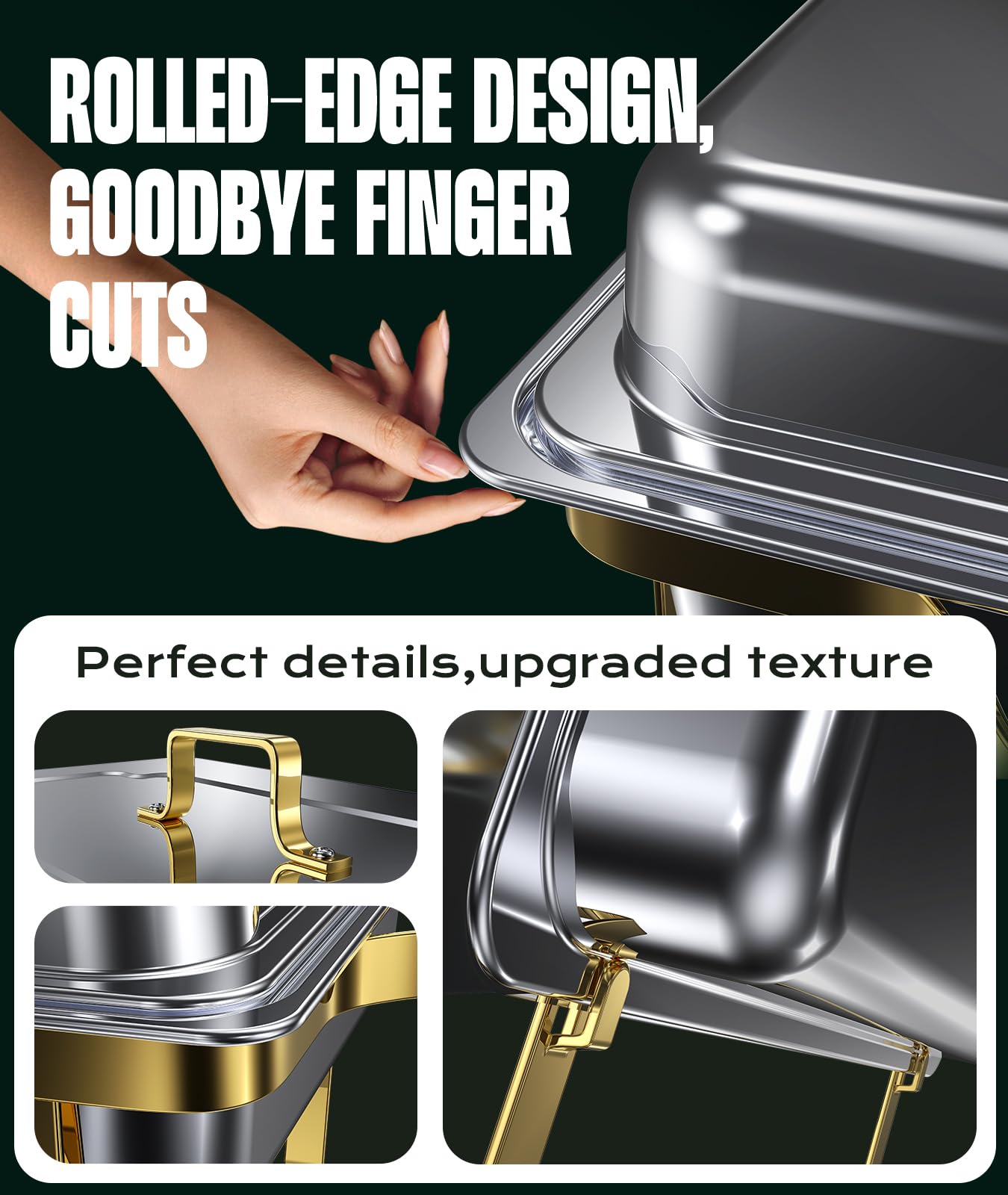 Chafing Dishes for Buffet 4 Pack, 9QT [No Fingers Cut] Roll Edge Designed Chafing Dish Buffet Set [Mirror-Like Polished Finish] Food Warmers for Parties, Birthday, Holiday Parties, Church Events, etc