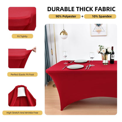 ZarzaaSik 10-Pack 8ft Spandex Table Covers for Rectangle Folding Tables - Washable Elastic Tablecloth - Ultimate Fitted Table Protector for Parties, Trade Shows, Banquet, and Wedding