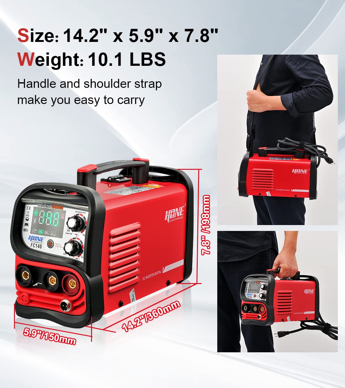 HONE MIG Welder 110V, Actual 140Amp Flux Core Welder/Stick Welder/Lift TIG 3 in 1 Synergic Welding Machine, Smart IGBT Inverter Large LED Display Gasless Wire Welder with Welding Gun