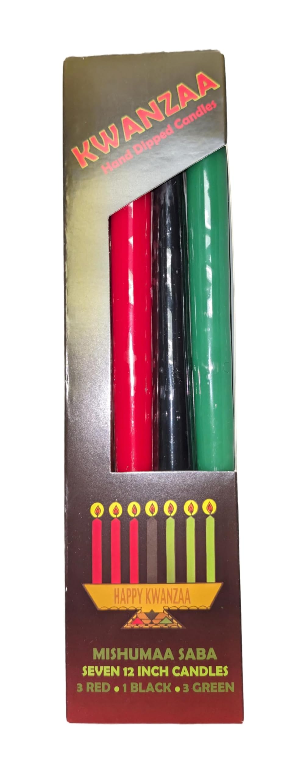 D'light Online 12" Kwanzaa Candle Set Elegant Taper Candles, Premium Quality Hand-Dipped Tapered Candles, Dripless and Smokeles - Set of 7 (12 Inch, Kwanazaa)