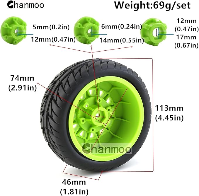 1/10 RC Short Course Truck Tires And Wheels With 12mm 14mm 17mm Hex 113mm 1/8 Rubber Tyres For 1/8 or 1/10 Scale On Road Car HSP Sonic 94102 GT PTG-2 Tamiya TT02 RC Racing Car 4PCS (Green B)