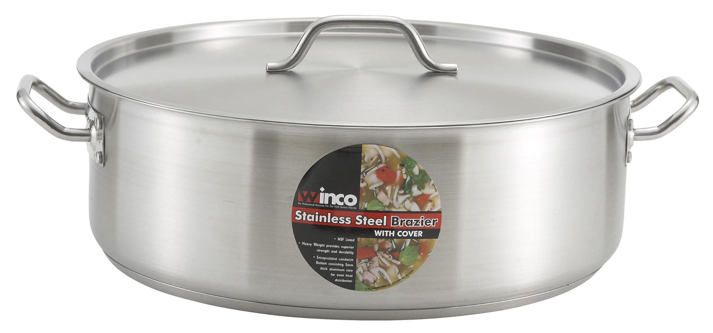 Winco Commercial-Grade Stainless Steel Brazier with Lid, 20 Quart