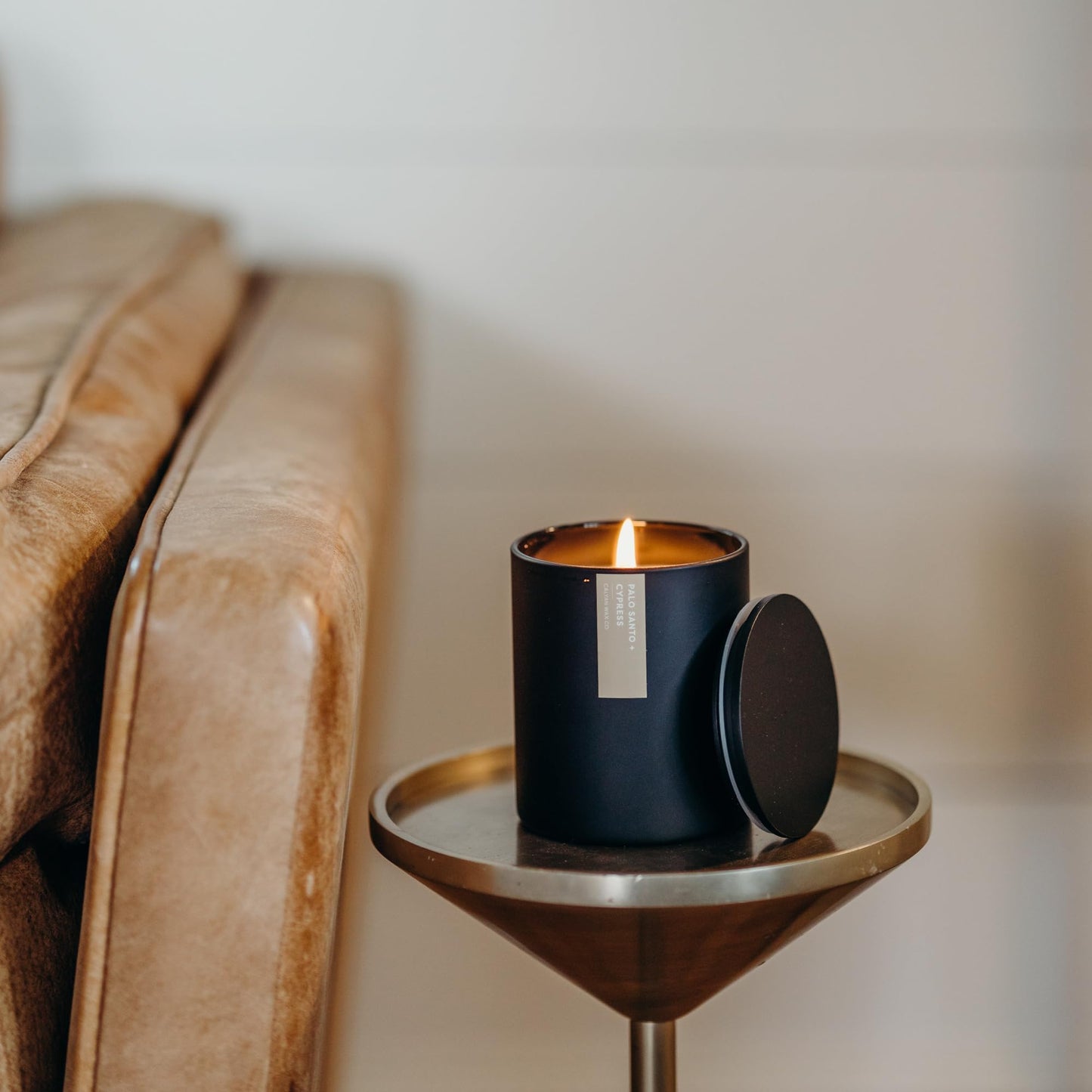 Calyan Wax Co. Palo Santo & Cypress Scented Candle - 75 Hour Burn - Luxury Clean Soy Wax Candles - Long Lasting Black Tumbler Jar Candle for Home - 10.2oz