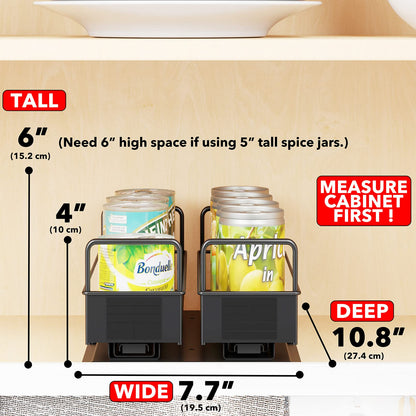 SpaceAid Pull Out Spice Rack Organizer for Cabinet, Heavy Duty Slide Out Seasoning Kitchen Organizer, Cabinet Organizer, with Labels, 5.2" W x10.75 D x10 H, 2 Drawers 2-Tier
