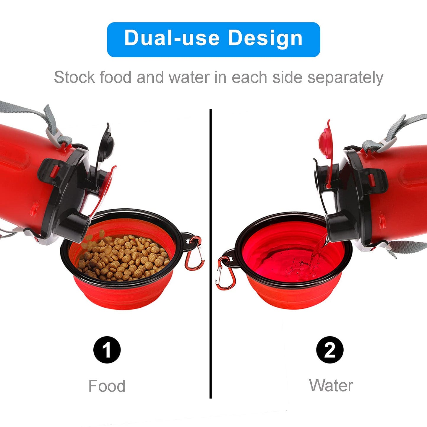 Dog Travel Water Bottle Collapsible Bowls, 2 in 1 Pet Food Container with Collapse Bowls, Outdoor Portable Water Bowls for Walking, Traveling, Camping and Hiking (Orange)