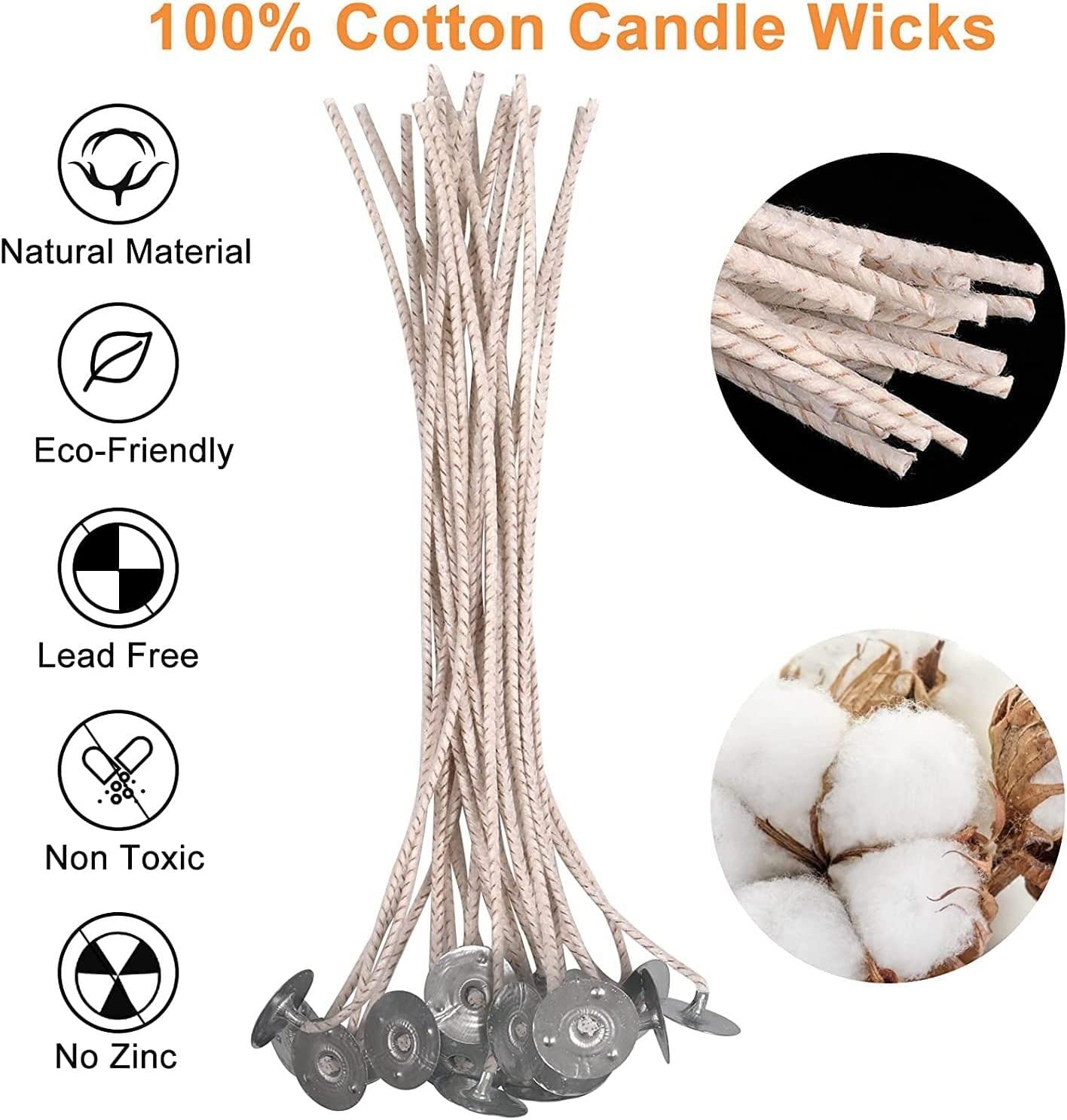 100pcs CD 2 Wicks for Soy Candles, 6 inch Pre-Waxed Candle Wick with Base