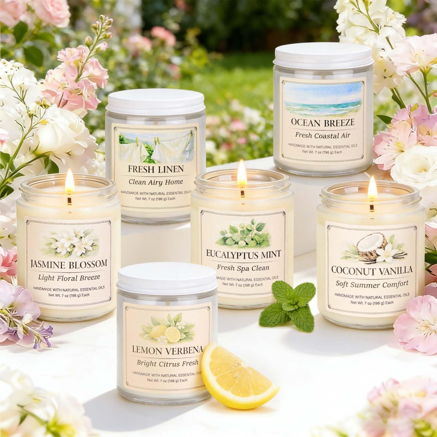 Scented Candle Gift Set, 6 Pack 7oz Natural Soy Wax Aromatherapy Candles, Coconut Vanilla Lemon Verbena Fresh Linen Scents, Long Burning Candles for Home Relaxation & Gifting
