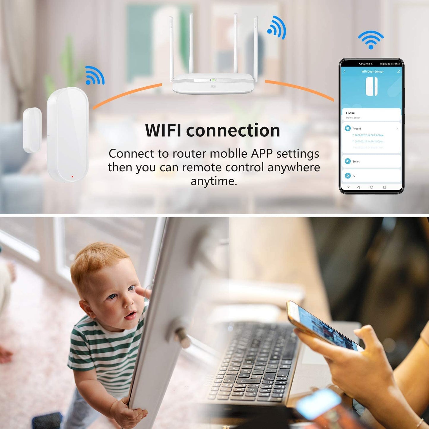 HEIMAN WiFi Door Sensor, Check Door Open/Closed Status, Smart Window Door Contact Sensor Alarm for Home Security, APP Remote Notification, Door Open Detector Compatible with Alexa and Google Assistant