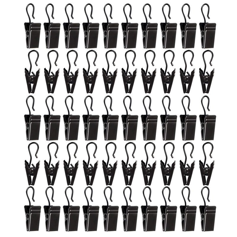 50 Pack Small Heavy-Duty Hook Clip Set Curtain Clips for Curtain Photos Home Decoration Art Craft Display Stand Hang Clip (Black)