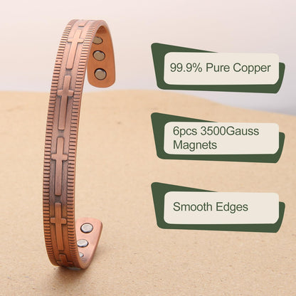 MagEnergy Copper Bracelet for Men and Women, 99.9% Solid Copper Magnetic Bracelets Adjustable Cuff Jewelry Gift Box(Cross Pattern)