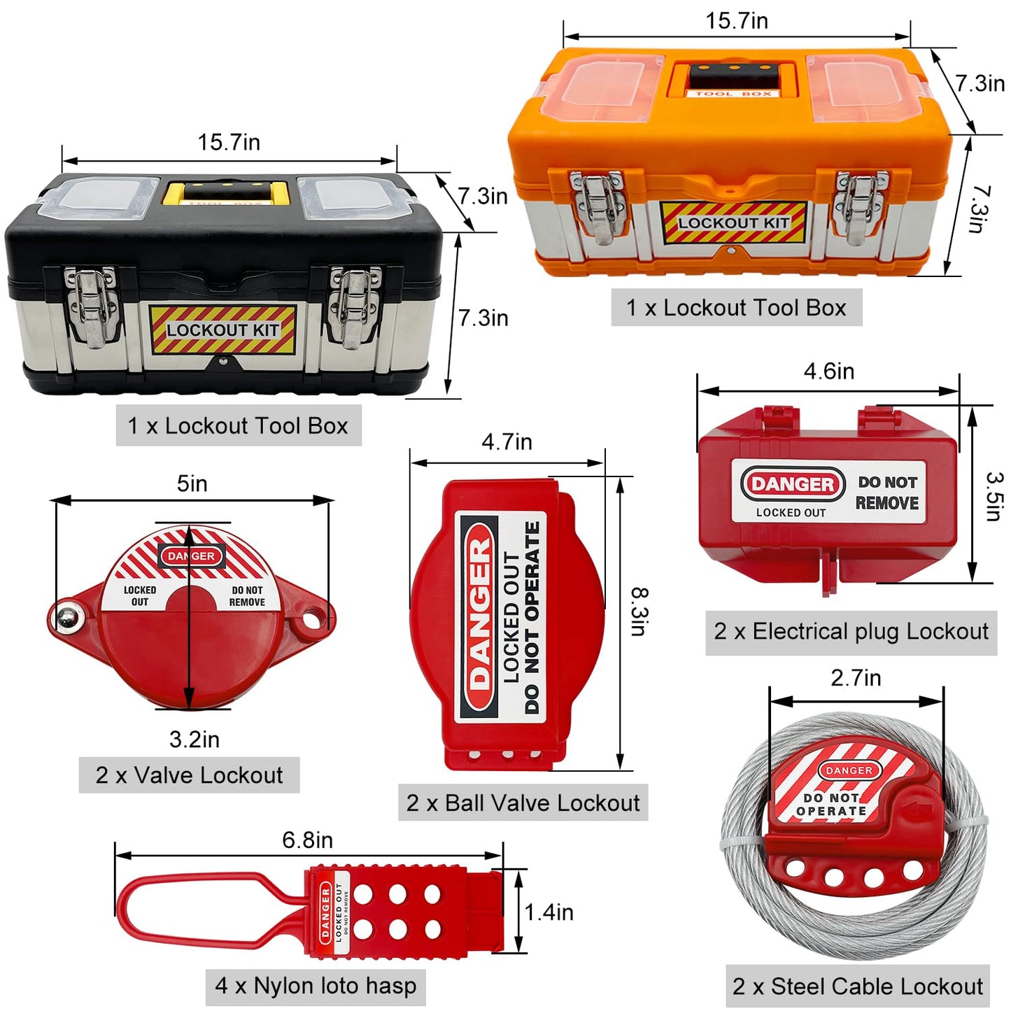 SAFBY 2-in-1 Lockout Tagout (Loto) Kits–Complete OSHA Safety Group Lock Out Hasps, Tag Out Clamp-On Circuit Breaker Lockout for Universal Multi- Pole Breaker Electrical Kits Station (2 Kits in 1)