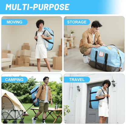 6 Pack Large Moving Bags, 115lb Capacity Heavy Duty Packing Bags with Internal Compression Straps, Storage Bag with Zippers and Strong Handles, Alternative to Moving Boxes -103L,Clear and Black