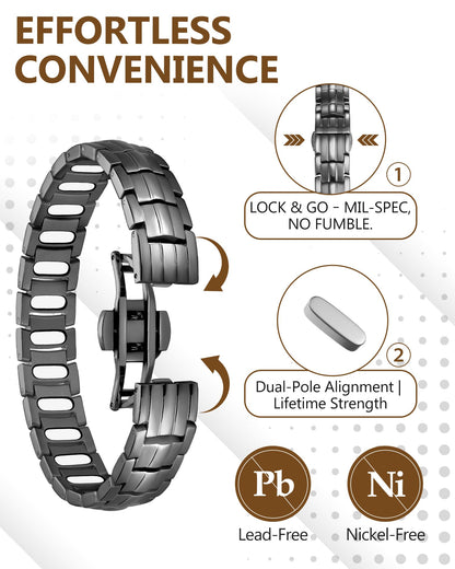 Feraco Magnetic Therapy Bracelet for Men,Titanium Steel Bracelet with 5X Strength Magnets,Premium Fold-Over Clasp (Gray)