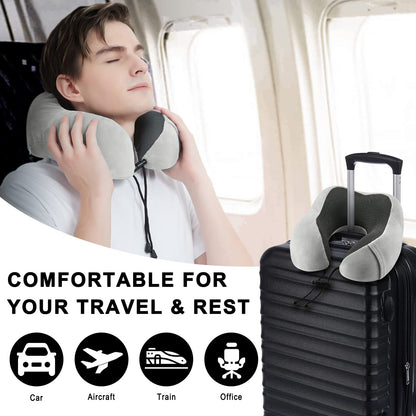 urnexttour Neck Pillow Airplane-2 Pack Memory Foam Travel Pillow, Soft & Support Travel Neck Pillow for Travelling, Sleeping Rest, Car, Train and Home Use (Grey&Pink)