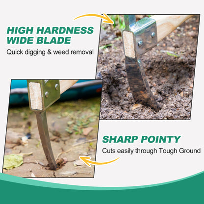 Berry&Bird Gardening Pick Axes, Stainless Steel Pickaxe Mattock Hoe with Wooden Handle, Heavy Duty Pick Axe Hand Tool for Transplanting Digging Planting Loosening Soil Camping or Prospecting