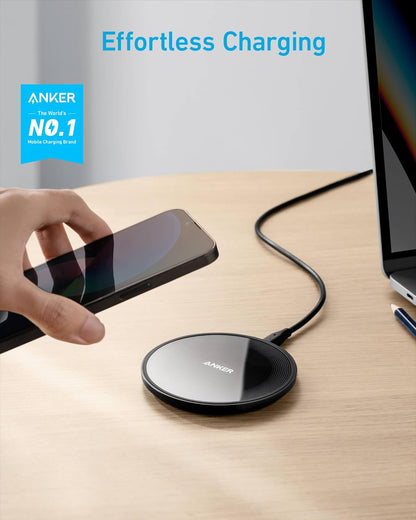 Anker 315 Wireless Charger (Pad), 10W Max Fast Charging - Compatible with iPhone 15/14/13 Series, Samsung S22, AirPods, Samsung Buds, Google Buds, and More - Wall Charger Not Included