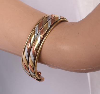 Touchstone copper bracelets | gift for men women |adjustable 100% pure solid real magnetic jewelry | handmade bracelet set combo | rope braided tibetan bangles. Set of 2 different designs