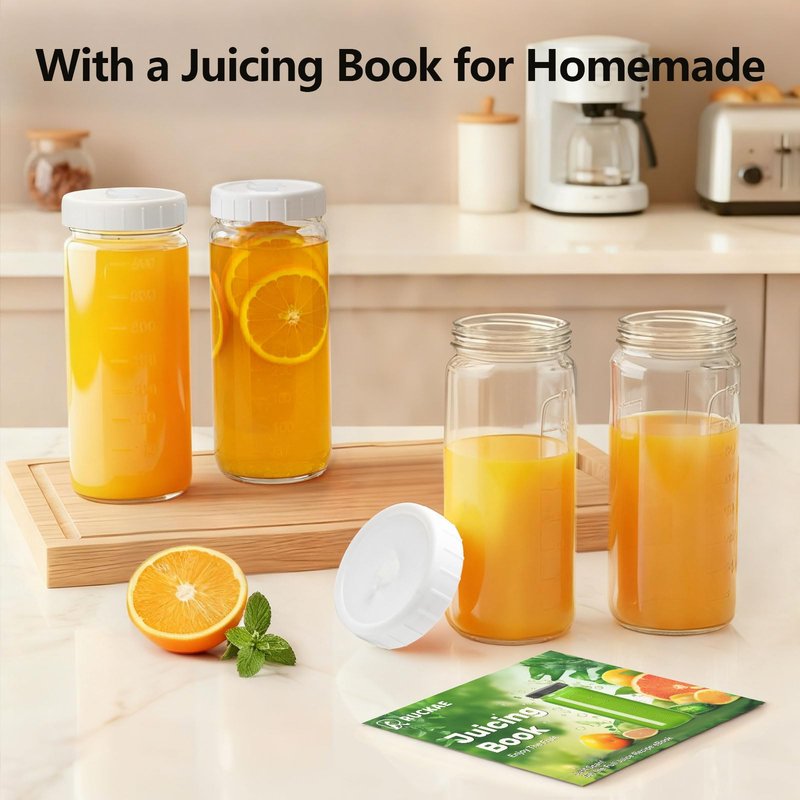 Ruckae 16oz 10 Pack Glass Juice Bottles with Dual Scale, Reusable Glass Bottles with Hole Lids and Straws Mason Jar for Juicing, Smoothies, Kombucha - Water Bottle for Fridge or Gym (Gold)