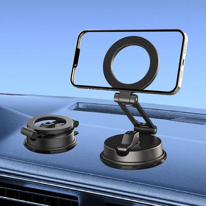 Vacuum Magnetic Phone Holder, Suction Cup Phone Mount, Foldable Strong Magnetic Cell Phone Holder for Car/Gym/Mirror/Smooth Surface,Compatible with iPhone Galaxy Phone-Black