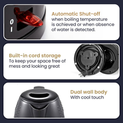Elite Gourmet EKT5051 1.7L Electric Water Kettle, BPA-Free, Fast Boil, Auto Shut-Off, Boil-dry Protection, 360° Swivel Base with Cordless Serving, Clear-view Window with Water Level Markings, Black