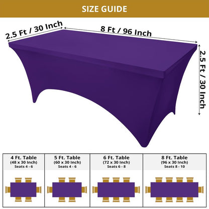 Utopia Kitchen Spandex Tablecloth 2 Pack [8FT, Purple] Tight, Fitted, Washable and Wrinkle Resistant Stretch Table Cloth Rectangle Cover for Trade Show, Weddings & Parties [96Lx30Wx30H Inch]
