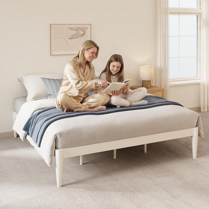 IOTXY California-King Platform Bed Frame - Solid Wood 16-Inch Height Mattress Foundation Base with Densely Slats and Heavy-Duty Support Legs, No Box Spring Needed, White