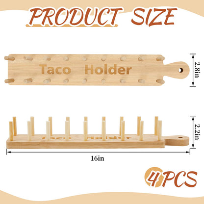 Pinkunn 4 Pcs Bamboo Taco Tray Holder Holds 8 Rack Tray Soft or Hard Shell Tacos Food Serving Stand for Tortillas Burritos Kitchen Accessory Housewarming Gift