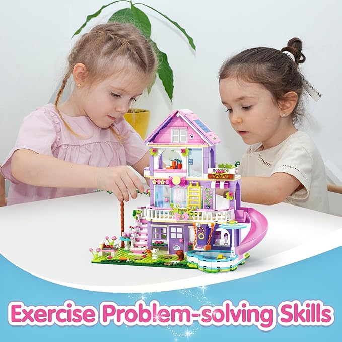 Girls Building Blocks Set689pcs Garden Villa House Building Block for Kids 6-12 and 8-14Holiday Cottage Bricks Kit Building Toy Xmas Birthday Gift for Girls Kids 6 7 8 9 10 11 12 13 14