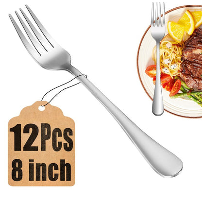 12 Piece Dinner Forks Set, Food-Grade Stainless Steel Silverware Forks, Cutlery Fork, Metal Fork for Home, Kitchen or Restaurant, Mirror Polished, Dishwasher Safe - 8 Inch
