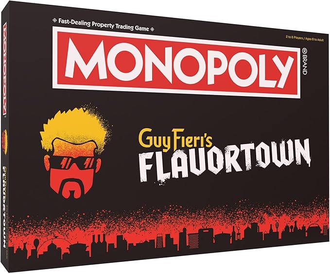 Monopoly: Flavortown Board Game Featuring '68 Chevy Camaro Knuckle Sandwich Coin and More Buy Sell Trade Guy Fieri’s Restaurants Build Your Own Culinary Empire Officially Licensed Merchandise