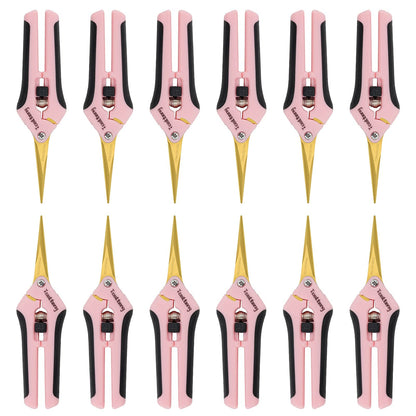 TOOLTENG 12 Packs Pruning Shears with Curved Blades, Garden Trimming Scissors, Gardening Hand Pruning Snips Titanium Coated Precision Bonsai Pruning Shears, Efficient Flower Cutters (Pink)