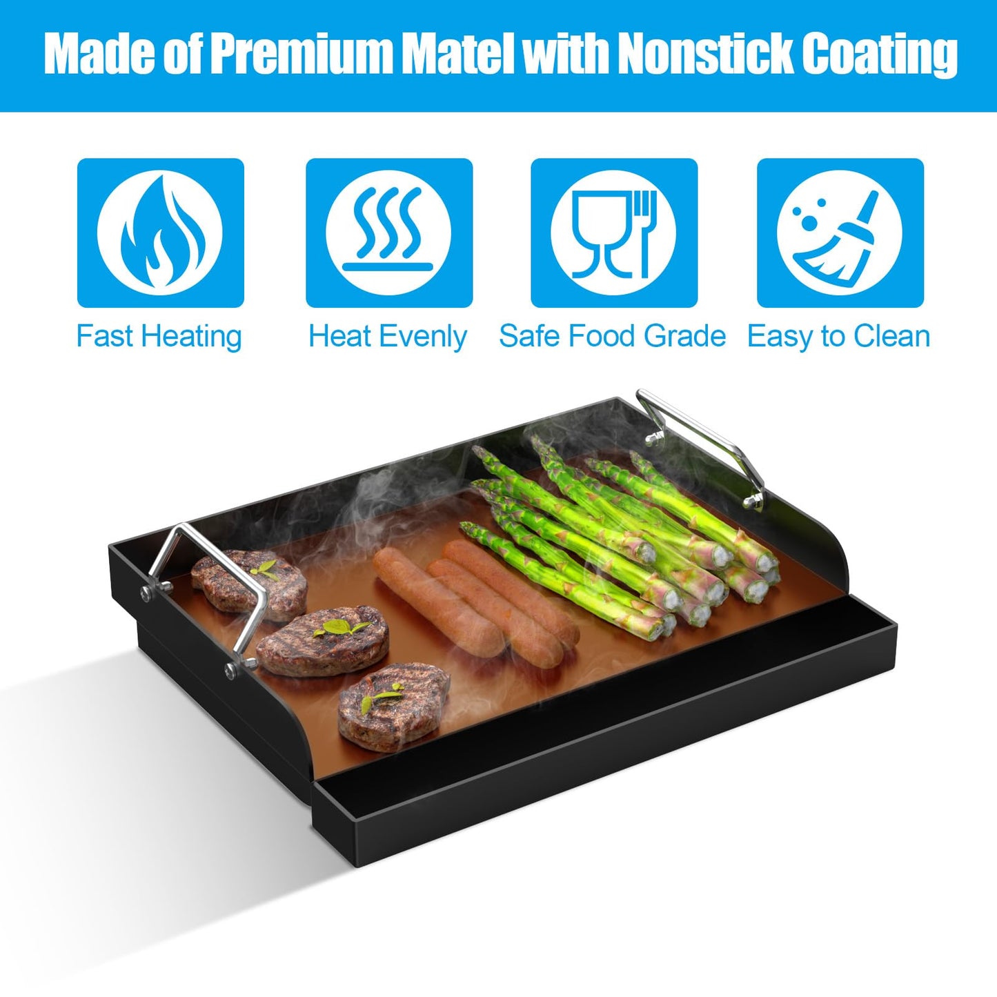 WEBROIL Nonstick Coating Cooking Griddle Insert for Gas Grill, 17" x13" Universal Griddle Flat Top Plate with Removable Handles for Charcoal/Gas Stove/Electric, Large Griddle Plate for Outdoor Grill