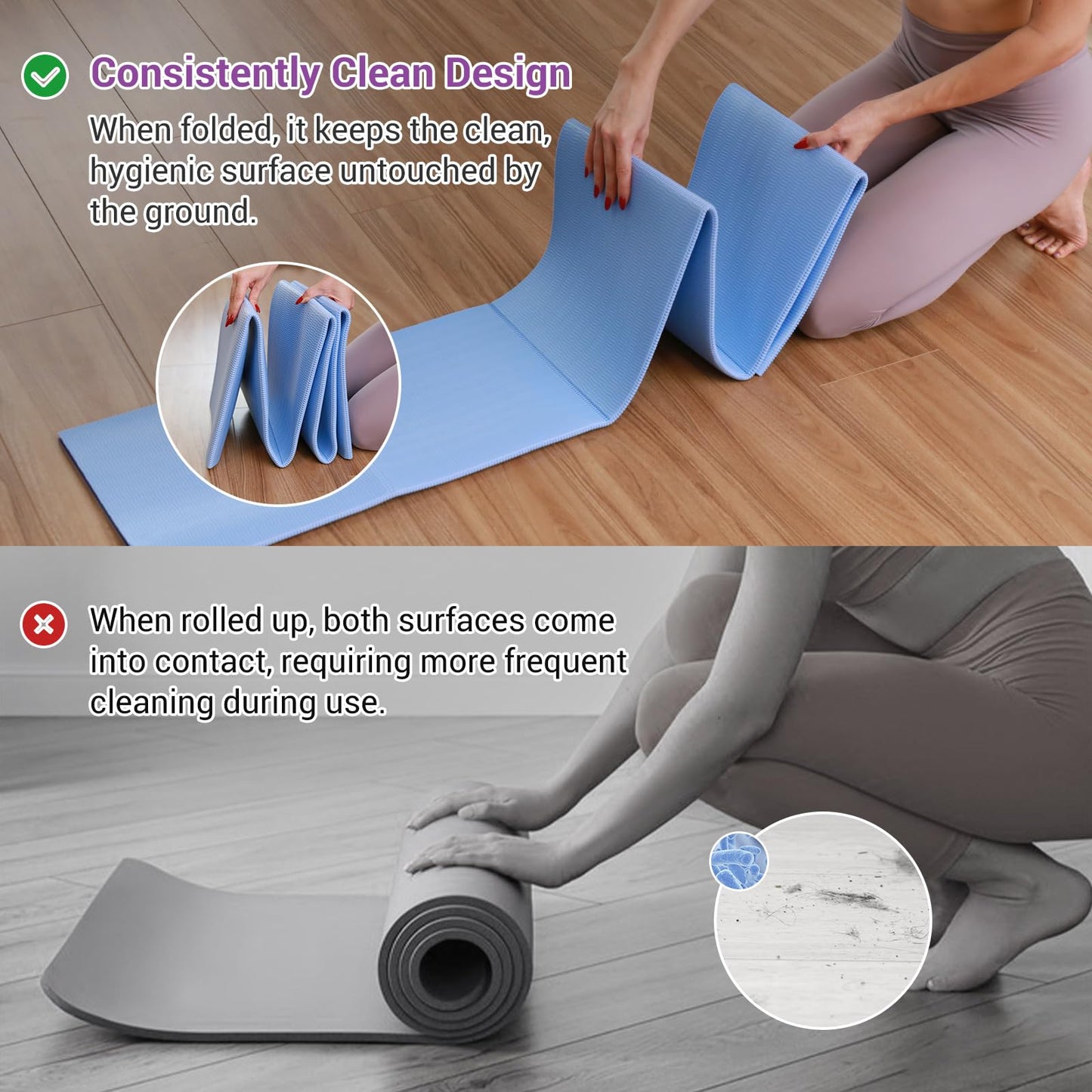 Avoalre Folding Yoga Mat, Eco-Friendly PVC Travel Yoga Mat Packable, Double Sided Non-Slip Printed Yoga Mats with Bag for Home Workout Gym Exercise Fitness Pilates Stretching (72" x 24" x 1/5" Thick)