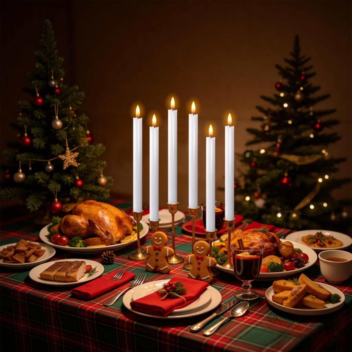 Wondise White Flameless Taper Candles with Timer, 6 Pack Battery Operated LED Flickering Real Wax Candle for Christmas Thanksgiving Wedding Decorations
