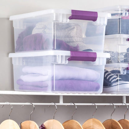 Sterilite 12-Pack ClearView Latch Box, Stackable Organizer Bins with Lids, 15 Quart - Clear Plastic Organization Containers for Closet, Bedroom, Shelving Units and Home or Office Storage