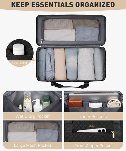 CLOKARS Travel Weekender Bags for Women: Overnight Bag with Shoe Compartment Large Travel Duffle Bag with Toiletry Bag Carry on Bag Personal Item Bag with Wet Pocket Hospital Bag for Women Black