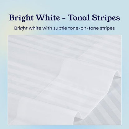 California Design Den Twin XL Sheet Set - 100% Cotton, 400 Thread Count, Silky Smooth Sateen, Striped White