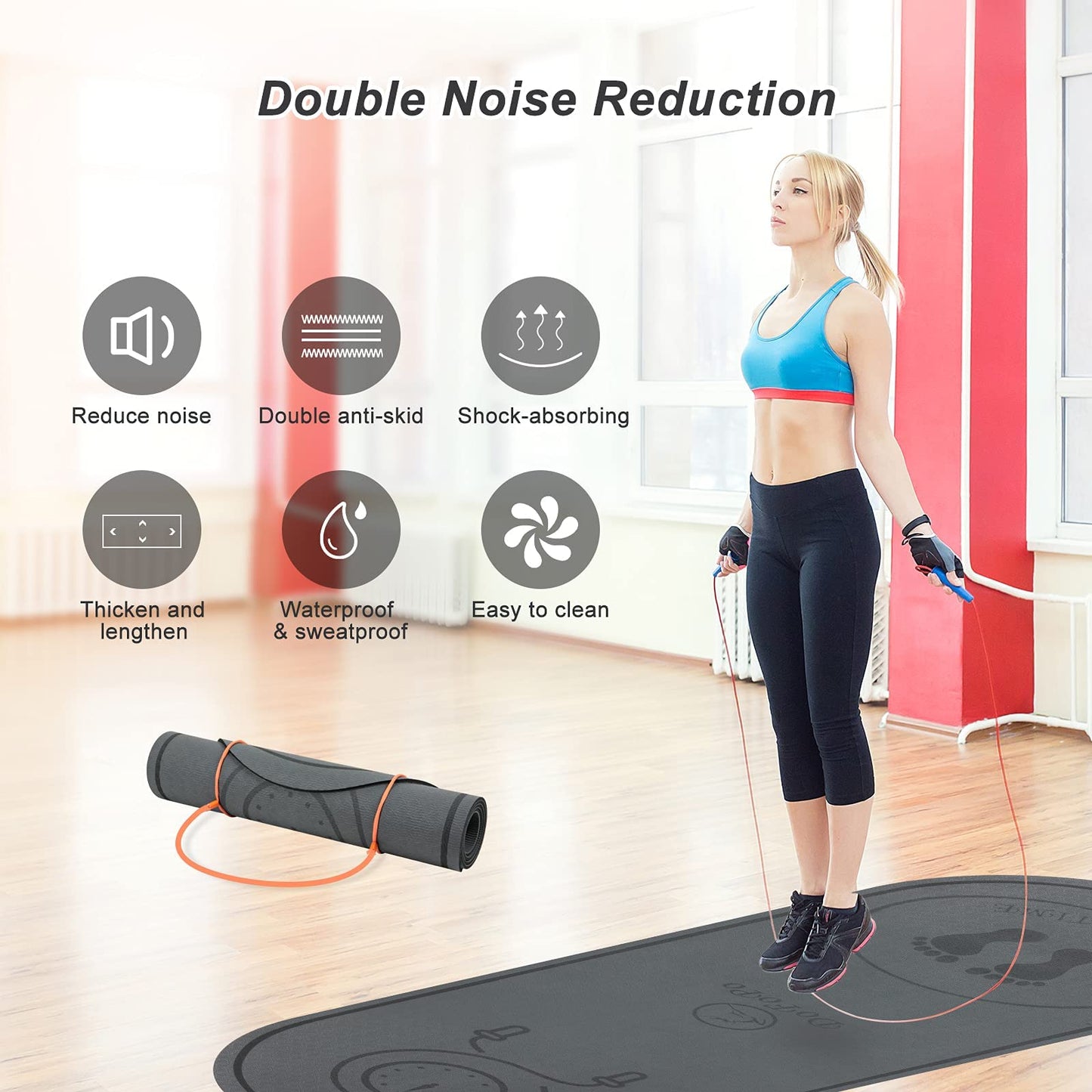 Jump Rope Mat 71"x24" Large Non-Slip Indoor Outdoor Exercise Fitness Mat, High-Density Workout Shock Absorption for Home Gym Flooring Concrete Jumping Rope
