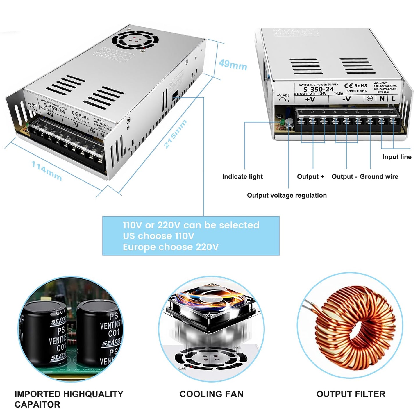 3 Axis CNC Controller Kit with Nema23 57mm Stepper Motor 3Nm 425 oz.in High Torque 2-Phase 3A, DM556 Step Motor Driver, 24V 350W Power Supply for Engraving Machine 3D Printer