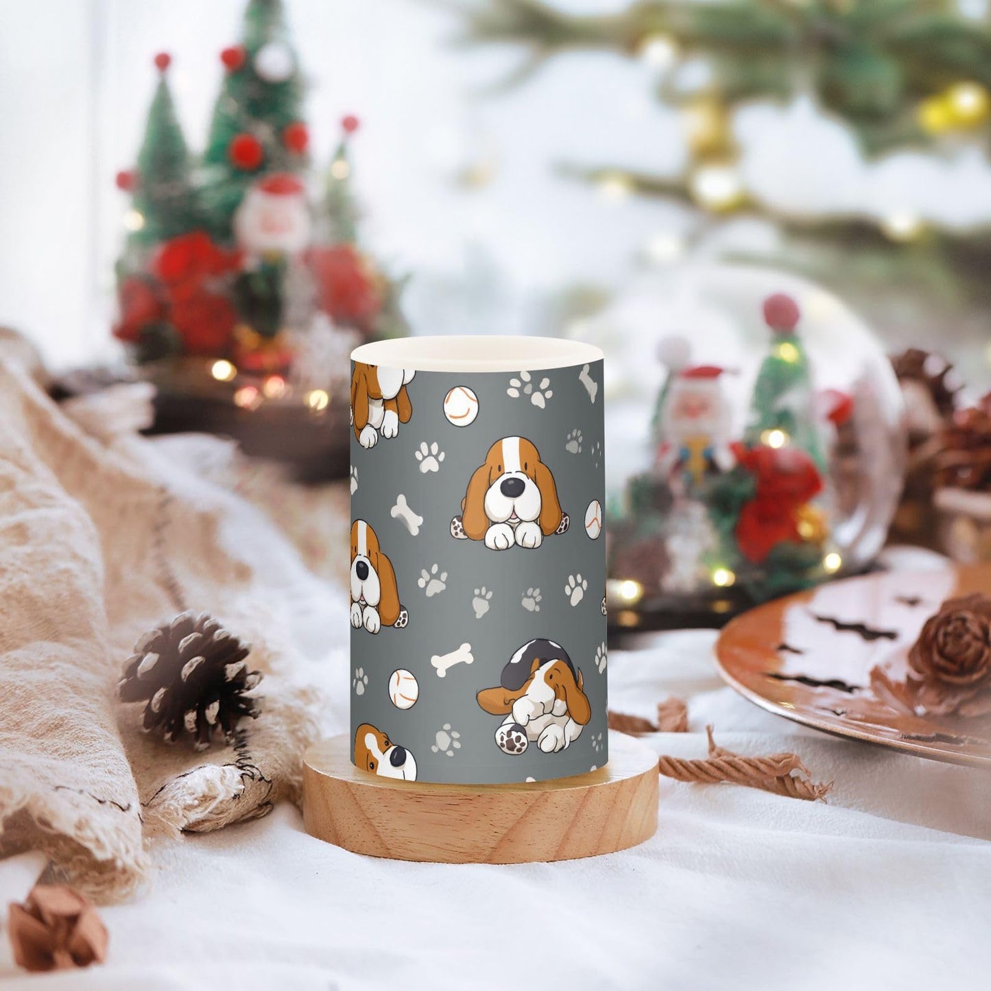 Pigsaly Flameless Candles Battery Operated Baseball Cute Basset Hound Dogs Flickering Led Pillar Candles with Remote Control Colour Changing Warm Light Candles for Halloween Christmas Wedding