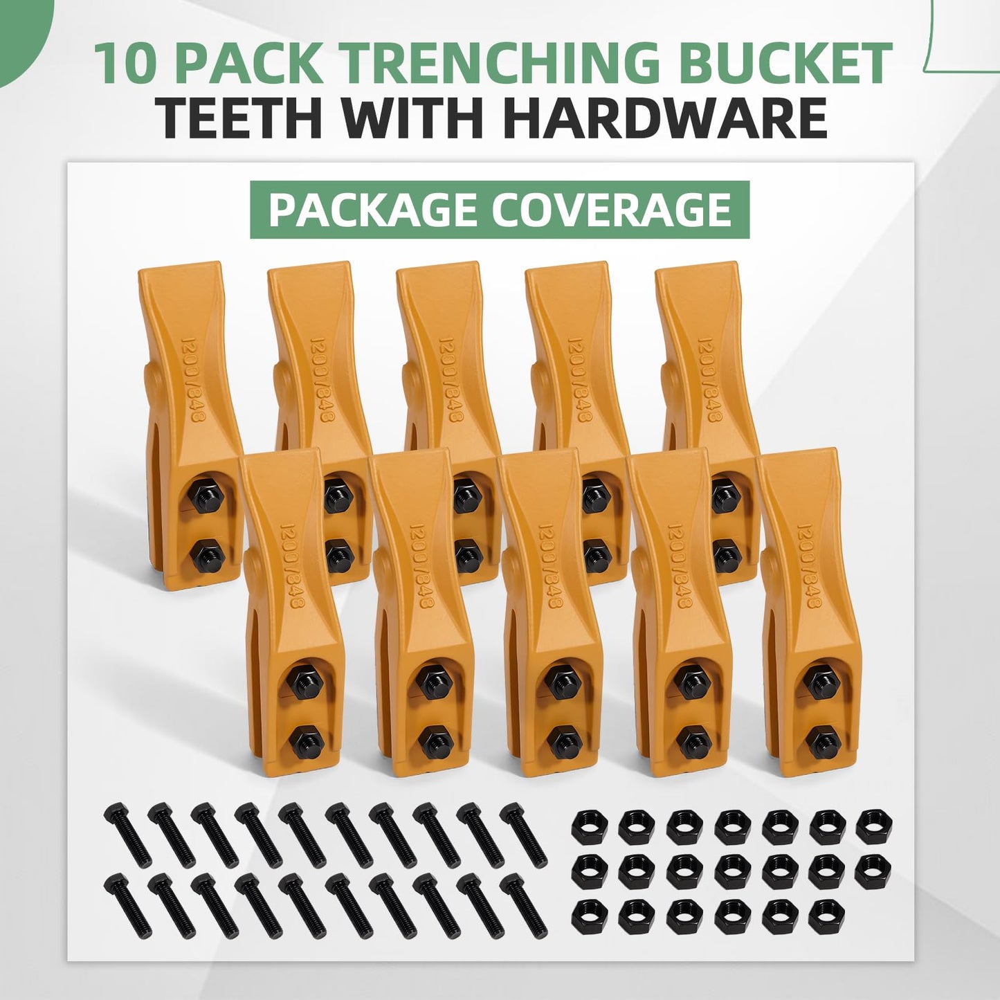 VORGENS 10 Pack Bolt on Trenching Bucket Teeth, Fit for Skid Steer Loder on 5/8" Bucket Lip, Mini Skid Steer Bolt on Teeth with Bolt and Nuts Tractor Bucket Teeth Mini Excavator Attachments 6684447