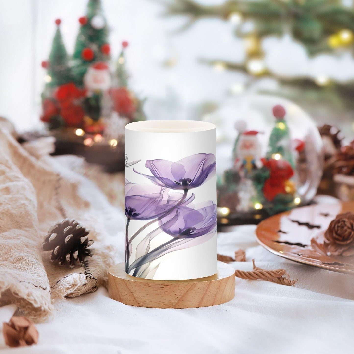 ALAZA Three Purple Tulips Flameless Candles, LED Pillar Candles with Remote Timer, Battery Operated Candles Set of 2