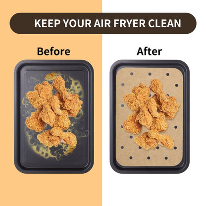 200 Sheets Air Fryer Liners Disposable Parchment Paper Compatible with Ninja Dual Foodi Air Fryer Toaster Ovens Rectangular Non-Stick Perforated Parchment Paper Double Basket for Air Fryer Accessories