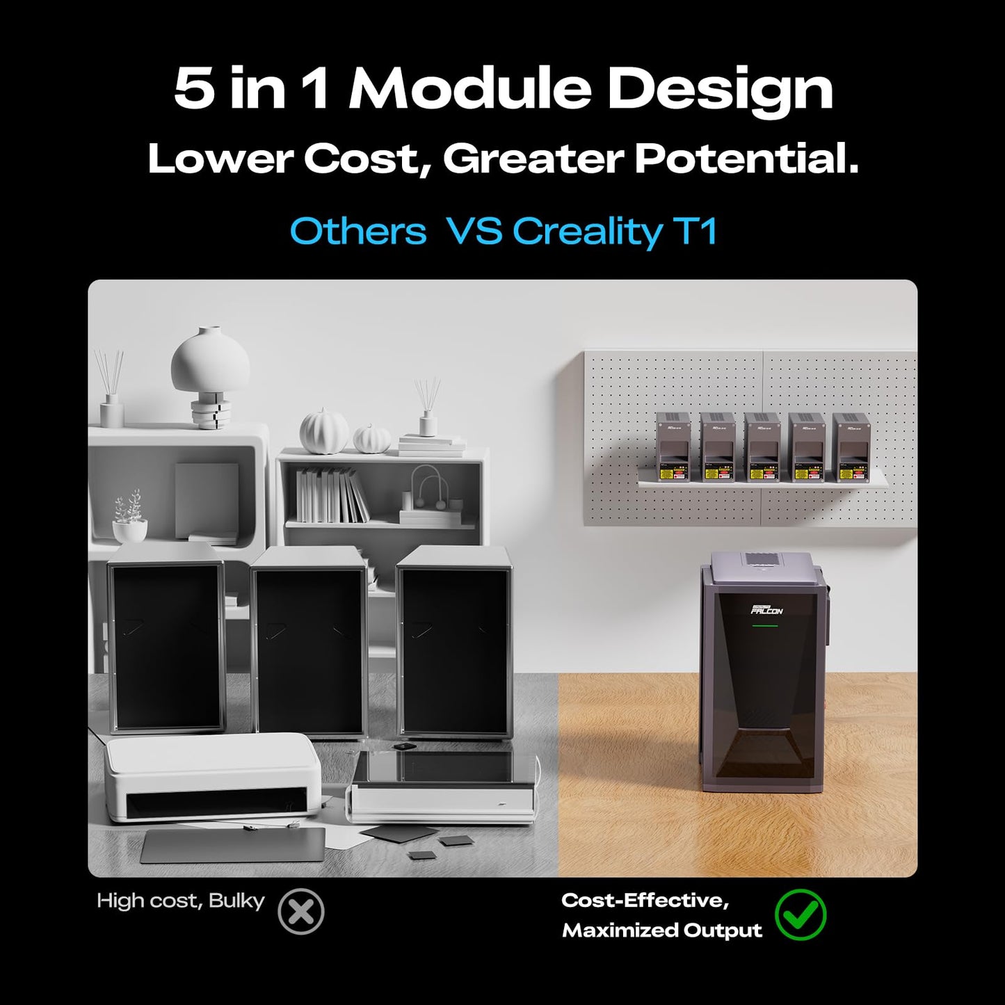 Creality T1 Diode 40W Laser Engraver Machine, Modular Galvo System with Fiber, UV & MOPA Support, 10000mm/s Ultra-Fast Engraving, 15s Quick-Swap, AI Batch Engraving for Wood, Leather & Acrylic Cutting