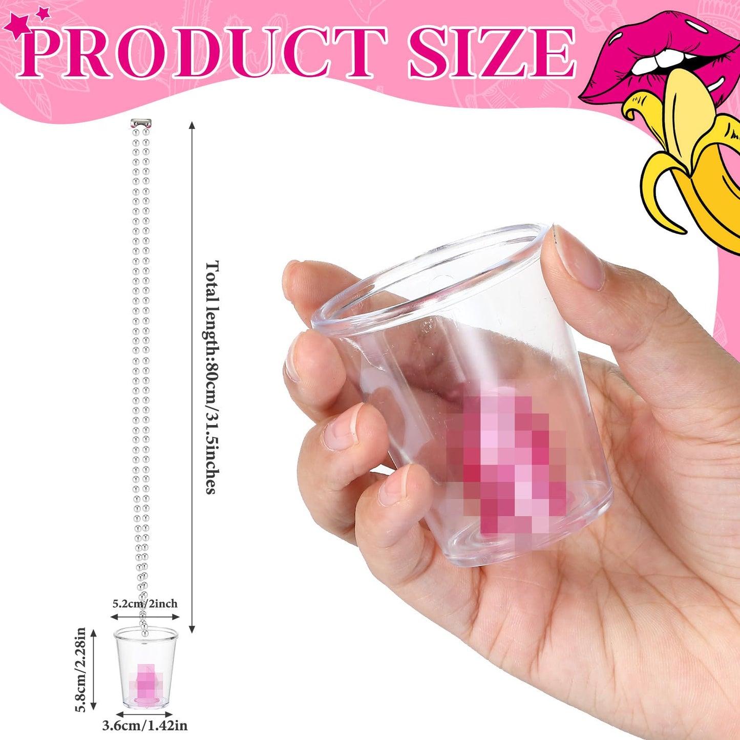 Uiifan 12 Pcs Bachelorette Shot Glasses Bachelorette Party Accessories Naughty Bride Shot Cup Glass Necklace with Metal Chain for Bachelor Wedding Party Bridal Shower Decorations (Pink)
